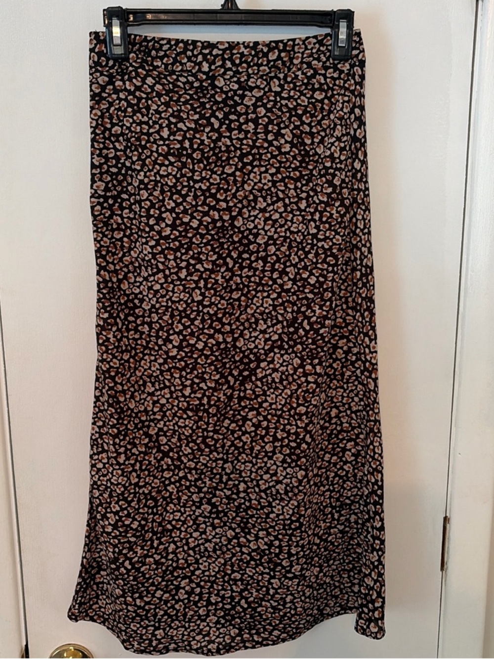 Black Maxi Skirt with Brown Leopard Print